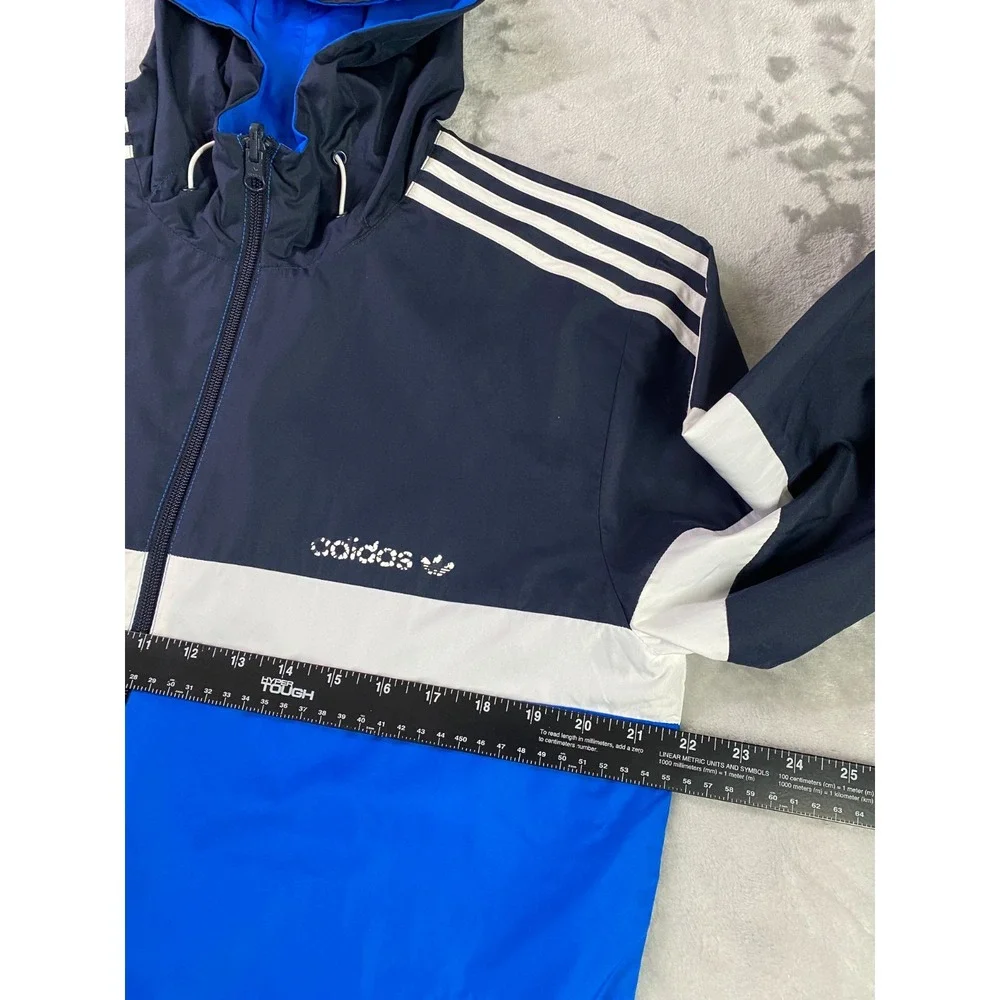 Adidas‎ Itasca Windbreaker Jacket Mens M Blue Reversible Hooded Full Zip Trefoil